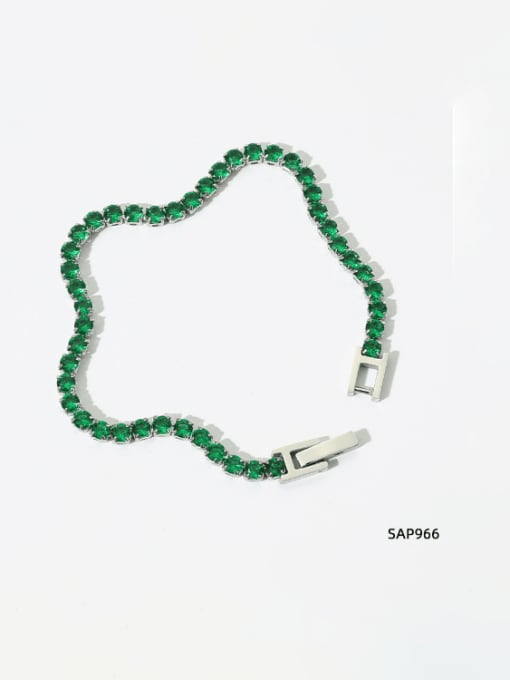 SAP966 Platinum +Green Stainless steel Rhinestone Geometric Minimalist Bracelet