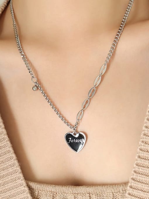 Steel necklace 50+ 5cm Titanium Steel Enamel Heart Hip Hop Necklace