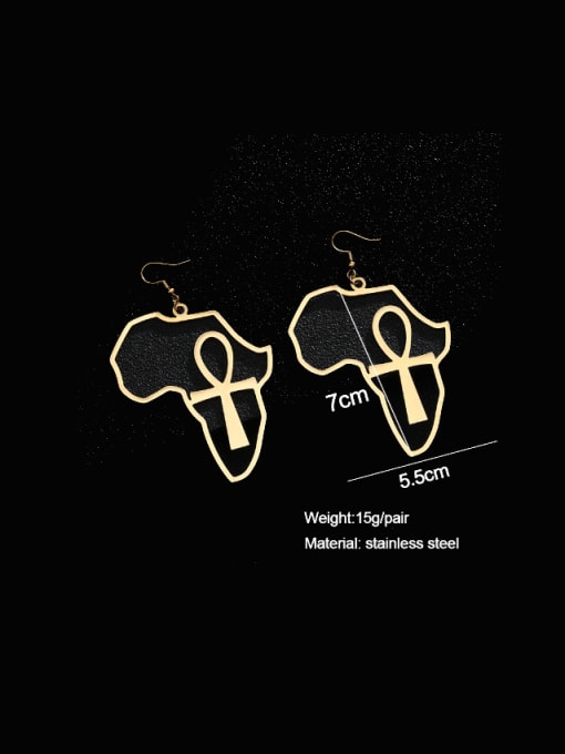 Large Gold Stainless steel Medallion Minimalist Cross Africa Map  Hook Earring