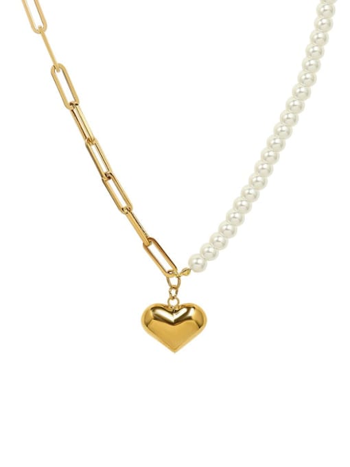 MAKA Titanium 316L Stainless Steel Imitation Pearl Heart Vintage Necklace with e-coated waterproof 0