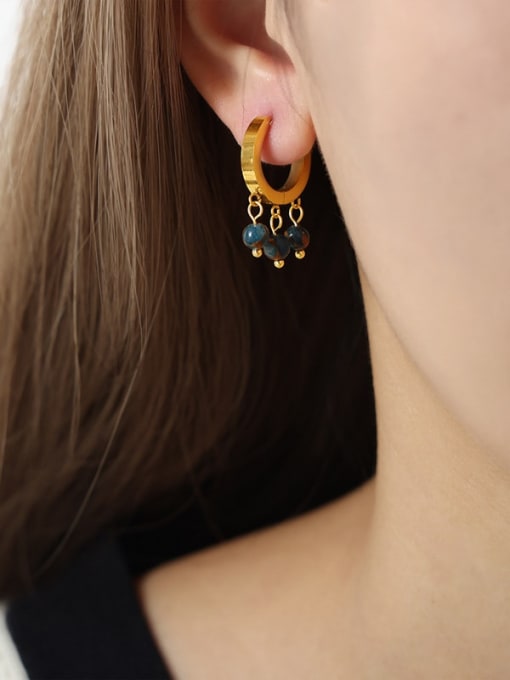 F1230 Gold Earrings Titanium Steel Natural Stone Tassel Trend Stud Earring
