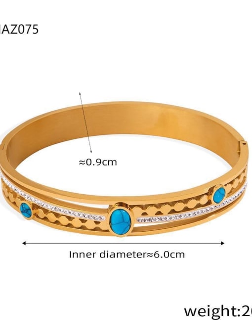 Z075 Blue Turquoise Gold Bracelet Titanium Steel Turquoise Geometric Minimalist Band Bangle