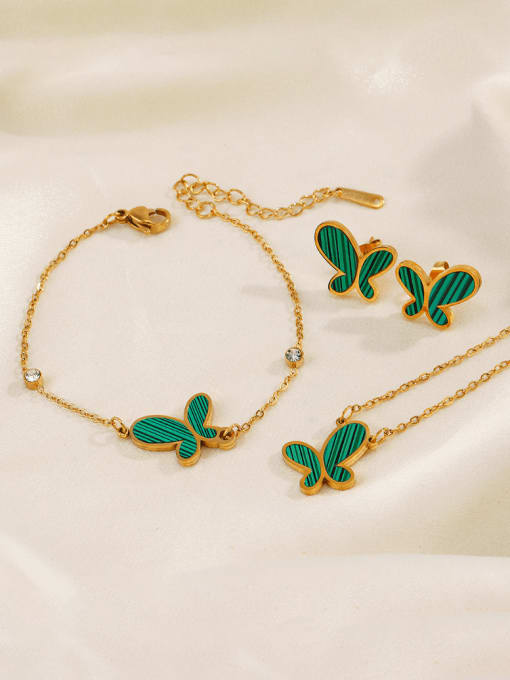 J$L  Steel Jewelry Stainless steel Enamel Vintage Butterfly Earring Bracelet and Necklace Set