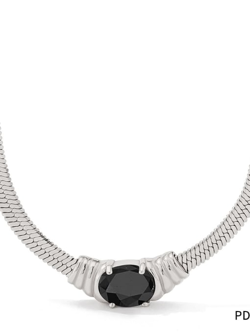 PDD128 Steel Black Stainless steel Cubic Zirconia Geometric Trend Link Necklace