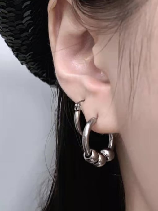 J&D Stainless steel Bead Geometric Minimalist Huggie Earring 1