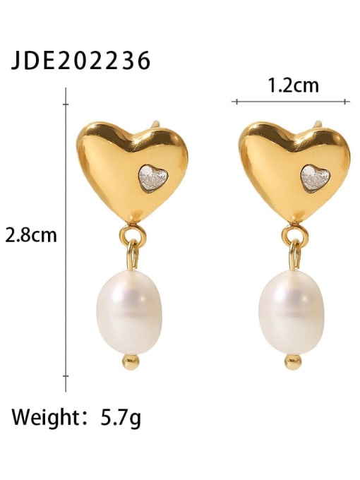JDE202236 Stainless steel Freshwater Pearl Heart Trend Earring
