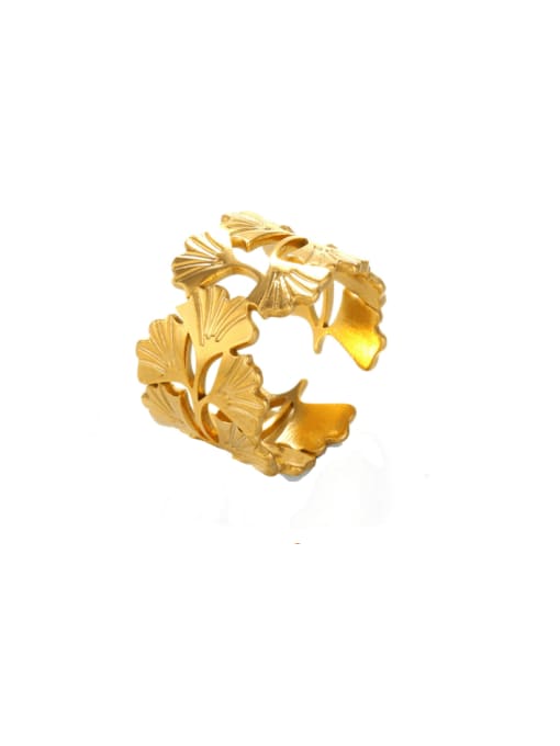 Golden Ginkgo Leaf Ring Stainless steel Flower Hip Hop Band Ring
