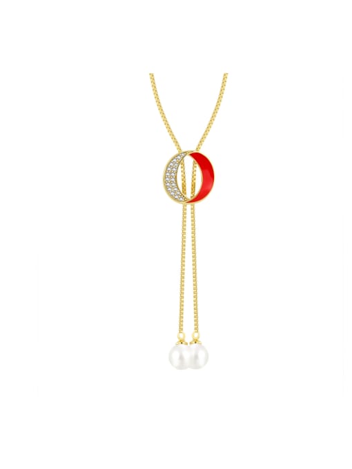 QJM Brass Cubic Zirconia Enamel Tassel Long Strand Necklace 0