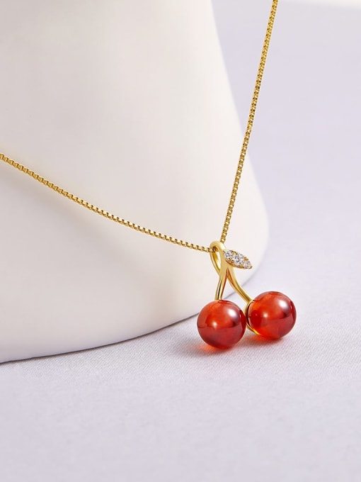 K.Love Titanium Steel Natural Stone   Cute  Friut Cherry  Pendant Necklace 2