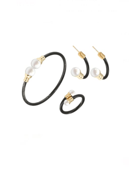 SONYA-Map Jewelry Stainless steel Imitation Pearl Hip Hop Irregular Ring Earring And Bracelet Set 0