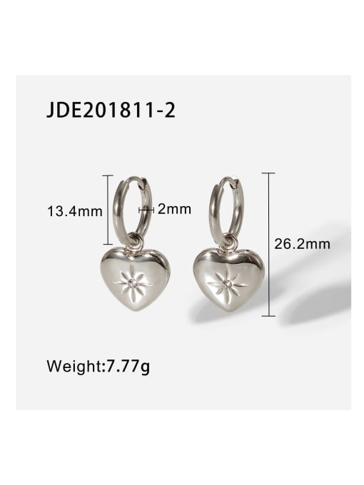 JDE201811 2 Stainless steel Cubic Zirconia Heart Trend Huggie Earring