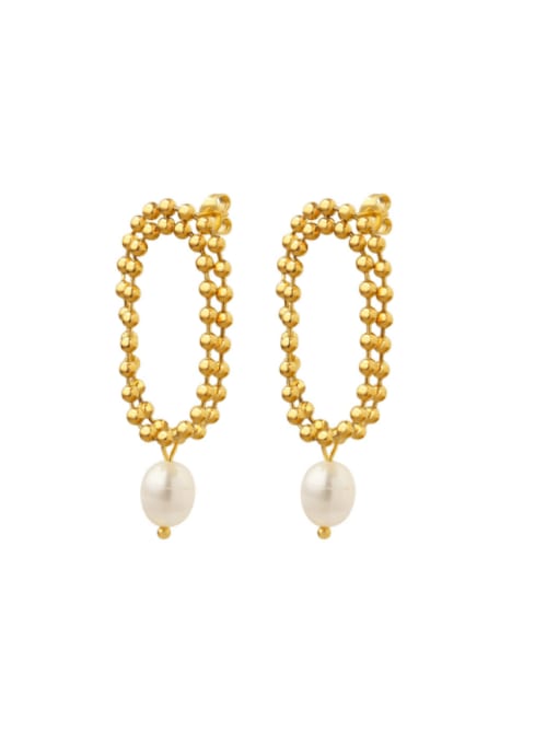 gold double earrings Titanium Steel Bead Geometric Minimalist Drop Earring