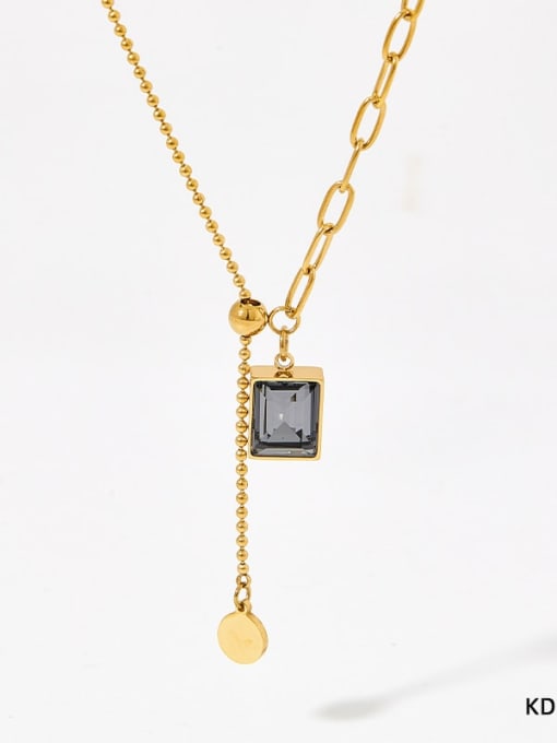 KDD010 Golden +Gray Glass Stainless steel Lampwork Stone Geometric Minimalist Lariat Necklace