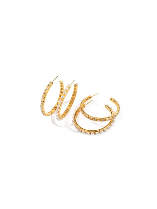 J&D Stainless steel Cubic Zirconia Geometric Trend Hoop Earring