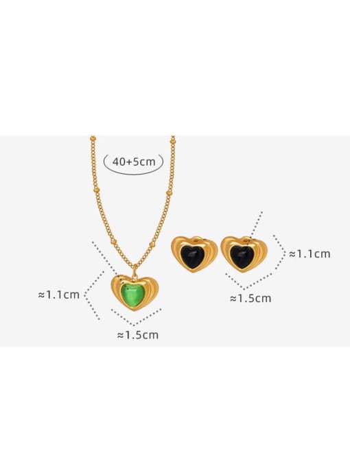 MAKA Vintage Heart Titanium Steel Glass Stone Earring and Necklace Set 2