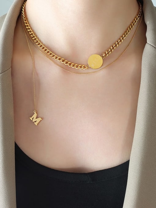 Gold double-layer necklace Titanium Steel Tassel Minimalist Multi Strand Necklace