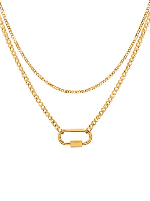 Gold Double necklaces Titanium 316L Stainless Steel Geometric Pin Vintage Multi Strand Necklace with e-coated waterproof
