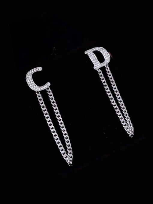 Clioro Brass Cubic Zirconia Letter Tassel Vintage Threader Earring 2