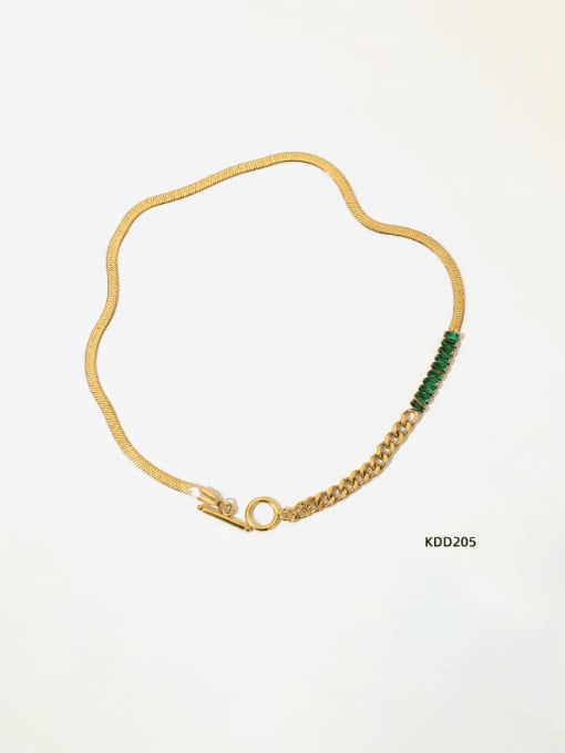 KDD205 Golden Necklace Green Stainless steel Cubic Zirconia Minimalist Geometric Bracelet and Necklace Set