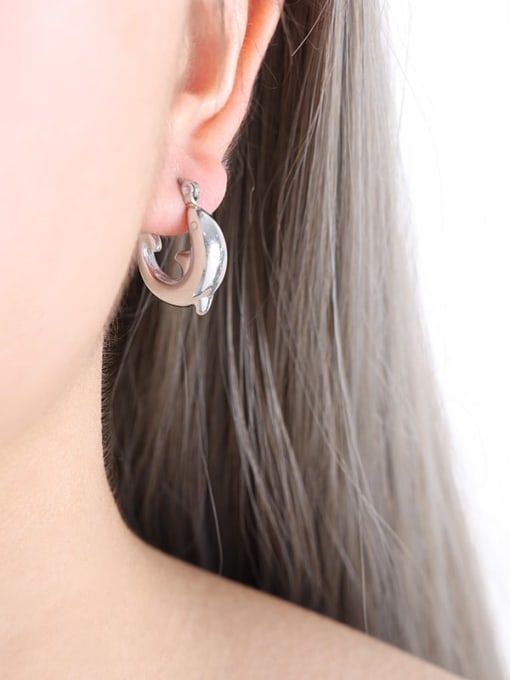 F896 Steel Color Earrings Titanium Steel Hollow Geometric Hip Hop Huggie Earring