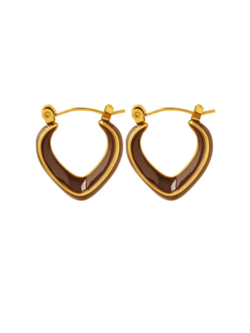 F717 Gold Earrings Titanium Steel Enamel Heart Minimalist Drop Earring
