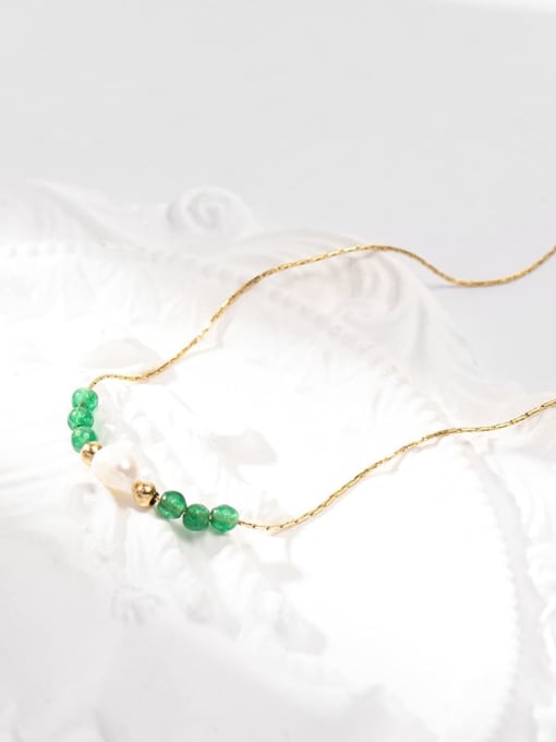 Sn22042601 green Stainless steel Freshwater Pearl Dainty Necklace