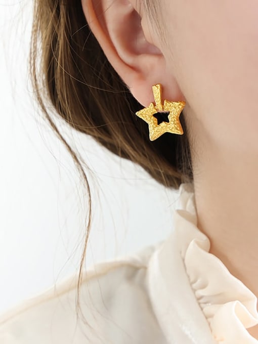F940 Gold Earrings Titanium Steel Pentagram Trend Stud Earring