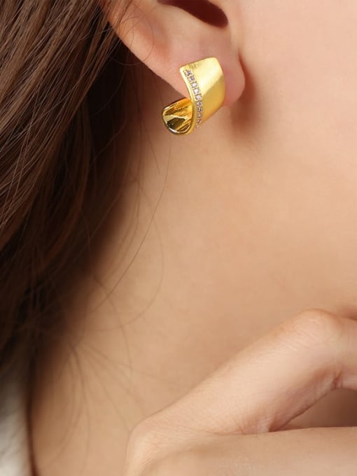F1116 Czech Diamond Gold Earrings 14x8MM Brass Irregular Minimalist Stud Earring