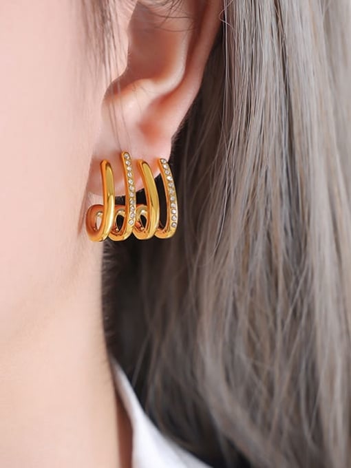 F910 Gold White Water Diamond Earrings Brass Imitation Pearl Geometric Hip Hop Drop Earring