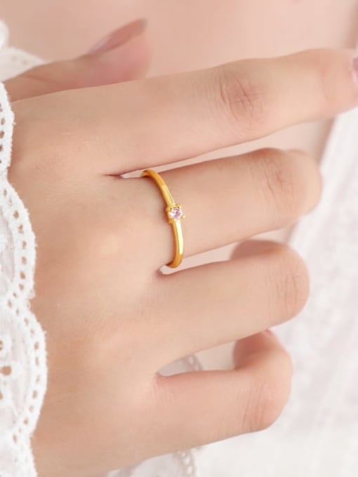 A521 Pink Zircon Gold Ring Titanium Steel Cubic Zirconia Geometric Minimalist Band Ring