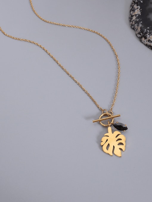MAKA Titanium 316L Stainless Steel Hollow Leaf Vintage Necklace with e-coated waterproof 2