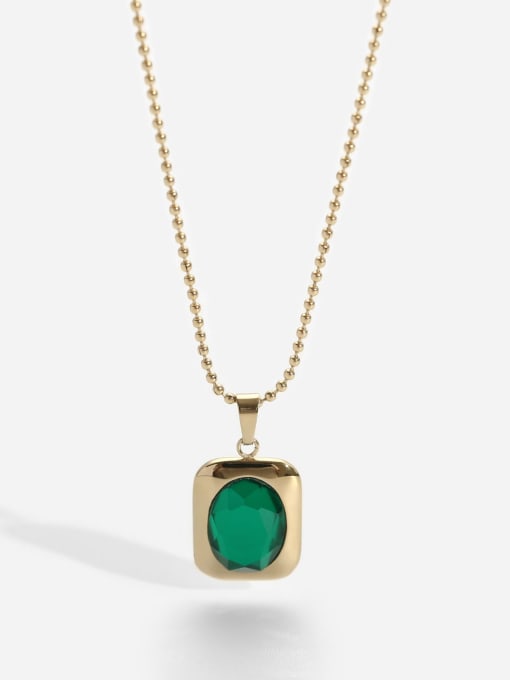 J&D Stainless steel Emerald Green Rectangle Trend Necklace