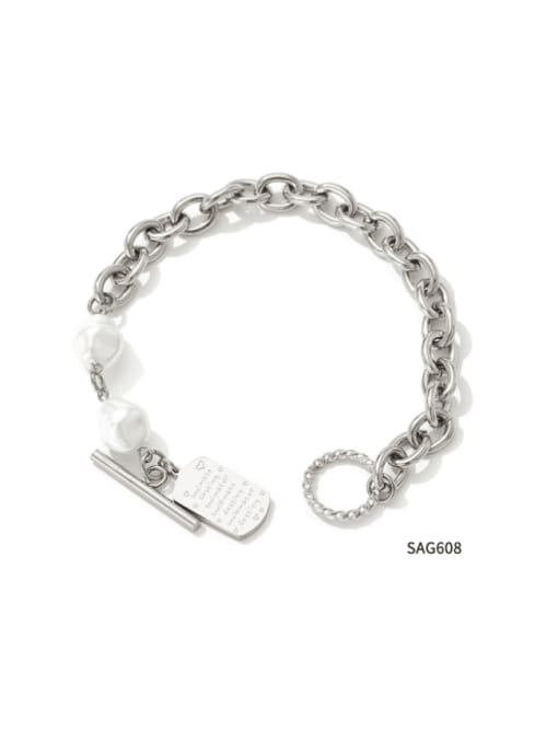 SAG608 steel Stainless steel Imitation Pearl Geometric Chain Hip Hop Link Bracelet