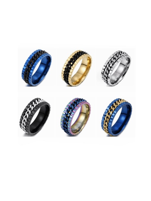 SM-Men's Jewelry Stainless steel Geometric Hip Hop Band Chain Turning Ring