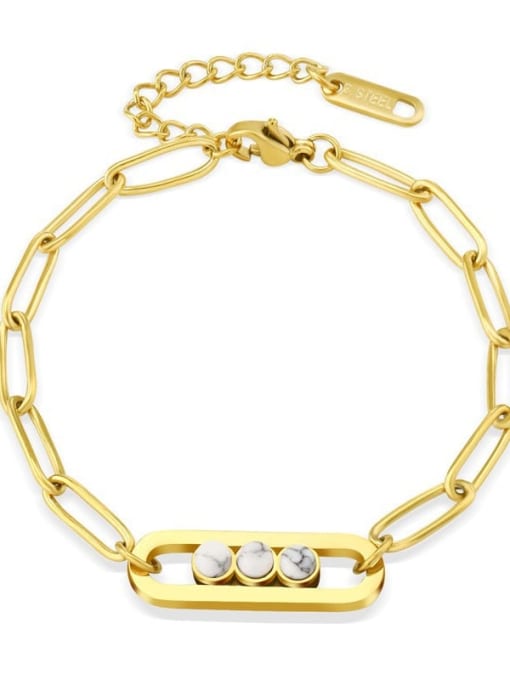 SB22041912W Titanium Steel Natural Stone Geometric Vintage Link Bracelet