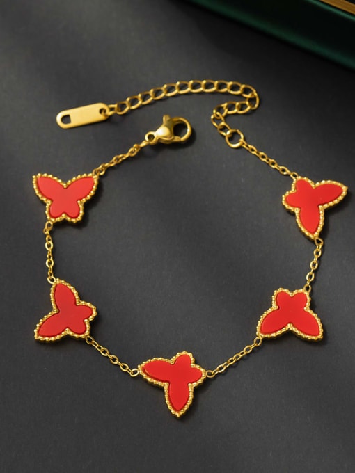 SL150 Red Five Butterfly Bracelet Titanium Steel Enamel Butterfly Cute Bracelet