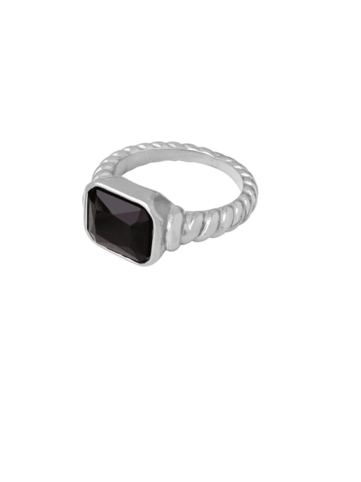A504 Steel Black Trinitite Ring No.7 Titanium Steel Glass Stone Geometric Hip Hop Band Ring