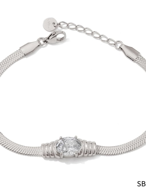 SBP058 Steel Bracelet Trend Geometric Stainless steel Cubic Zirconia Bracelet and Necklace Set