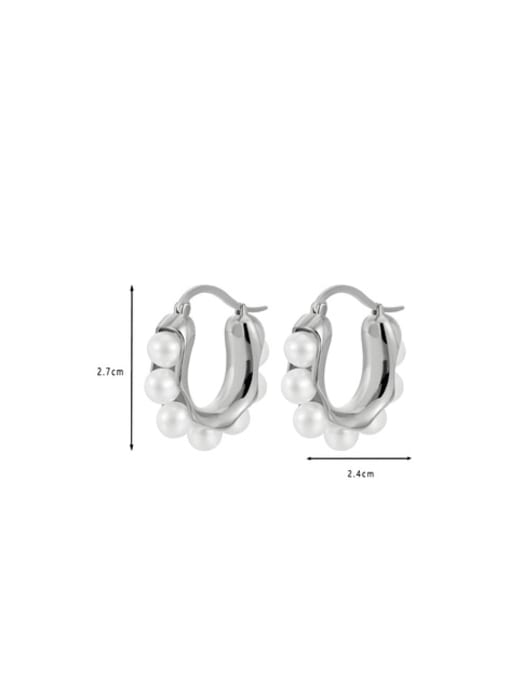 Clioro Brass Imitation Pearl Geometric Vintage Huggie Earring 3