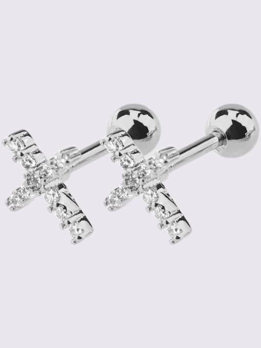 White Steel Cross Earrings Brass Cubic Zirconia Heart Dainty Single Earring