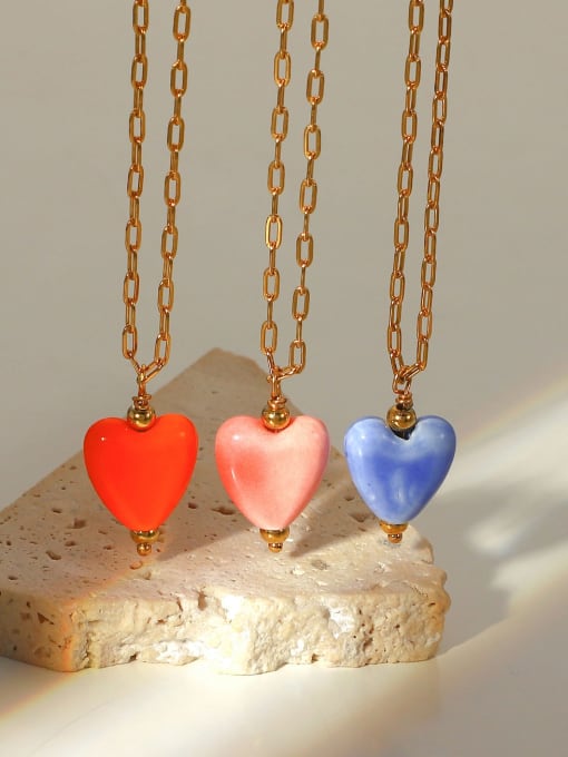 J&D Stainless steel Ceramic Heart Vintage Necklace 2