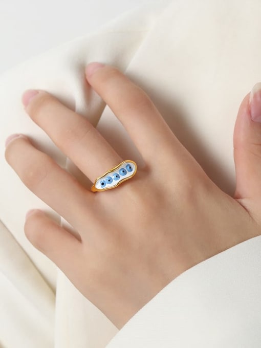 A029 White Glazed Gold Ring Titanium Steel Enamel Geometric Trend Band Ring