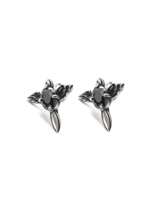 MAKA Titanium 316L Stainless Steel Cubic Zirconia Cross Wing Vintage Stud Earring with e-coated waterproof