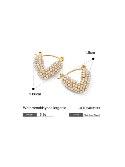 J&D Stainless steel Imitation Pearl Irregular V Shape Hip Hop Huggie Earring 1
