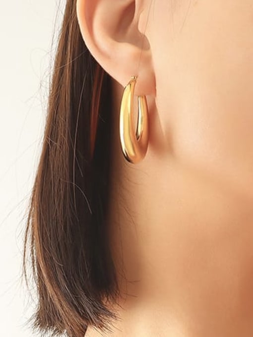 F575 gold medium Earrings Titanium Steel Geometric Minimalist Huggie Earring