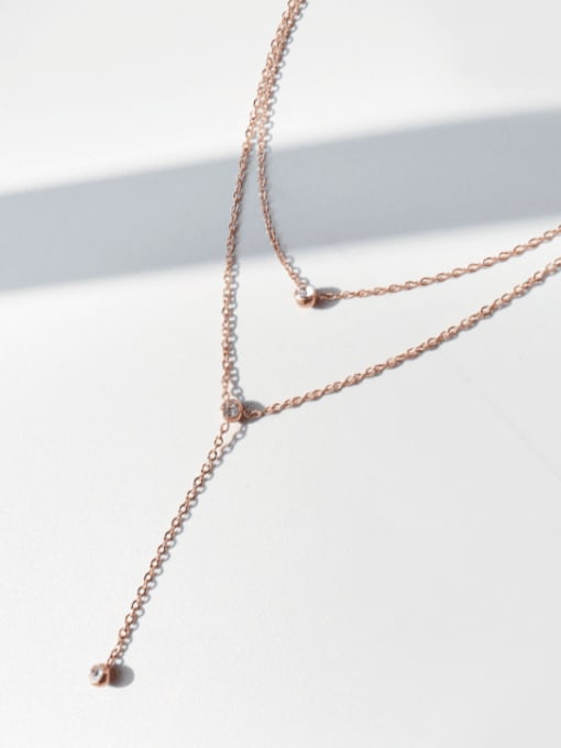 Rose Gold Double Necklace Titanium 316L Stainless Steel Tassel Minimalist Multi Strand Necklace with e-coated waterproof