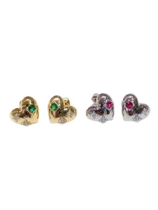 Clioro Brass Cubic Zirconia Heart Vintage Stud Earring 4
