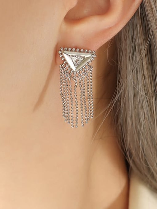 F655 steel color earrings Brass Cubic Zirconia Geometric Hip Hop Chandelier Earring