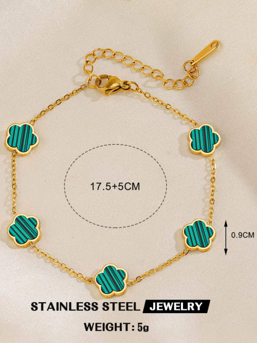 Green Flower Bracelet Stainless steel Enamel Clover Minimalist Link Bracelet