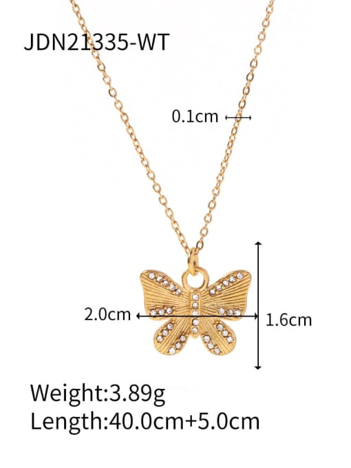 JDN21335 WT Stainless steel Rhinestone Butterfly Vintage Necklace